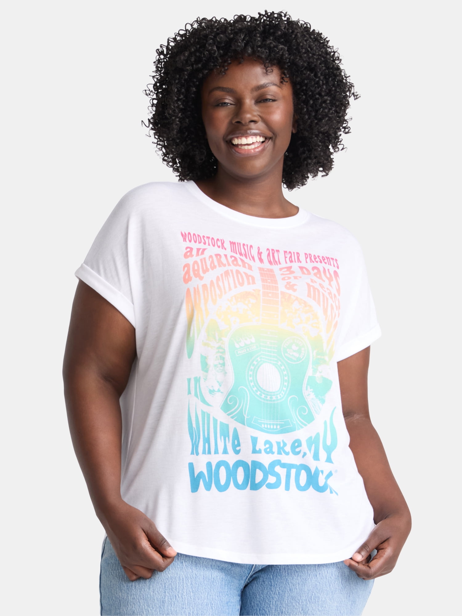 Terra & Sky Women's Plus Size Woodstock Band Graphic Tee, Sizes 0X-4X