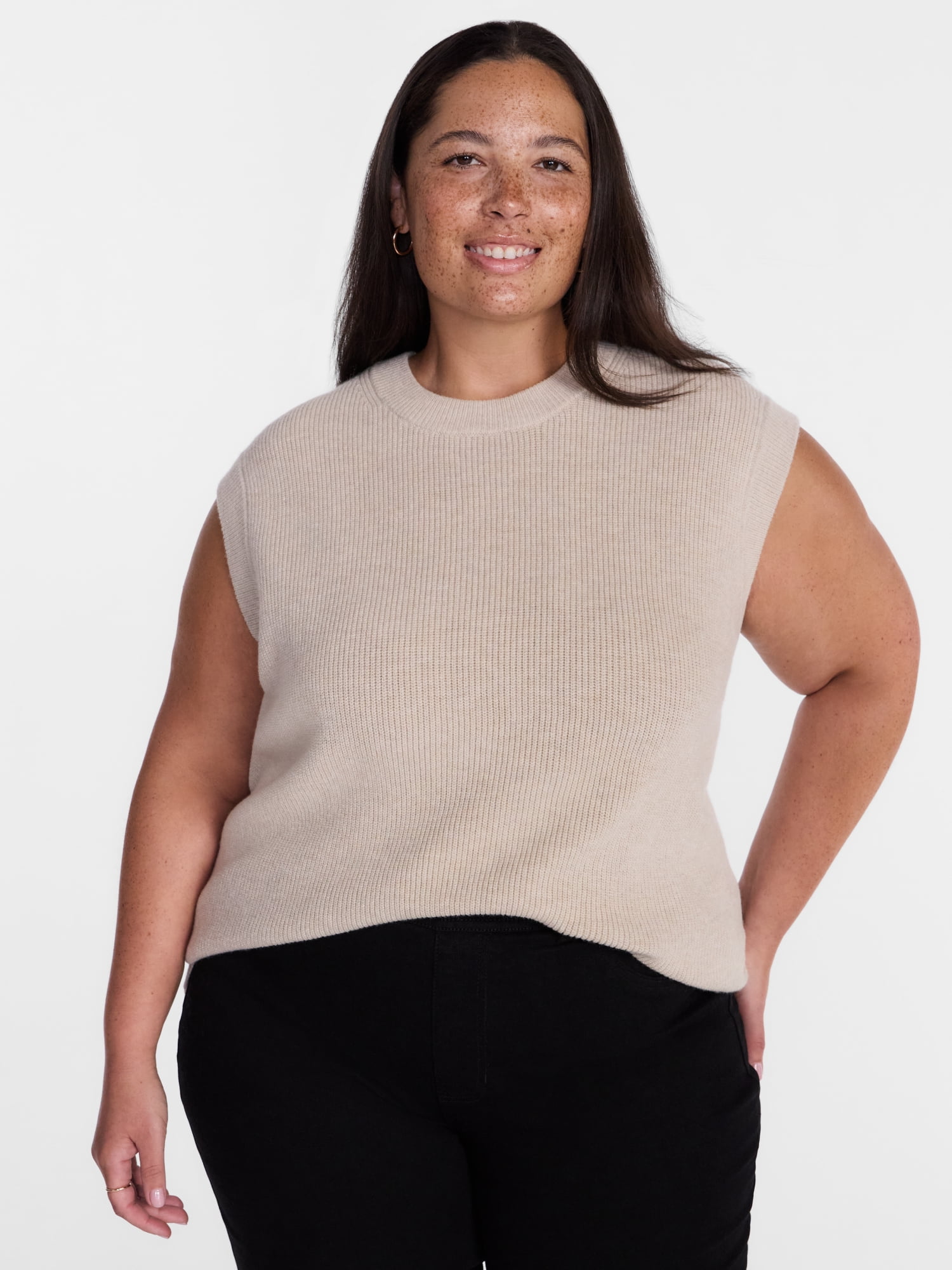 Terra & Sky Women's Plus Ribbed Sleeveless Crewneck Top, Sizes 0X-5X
