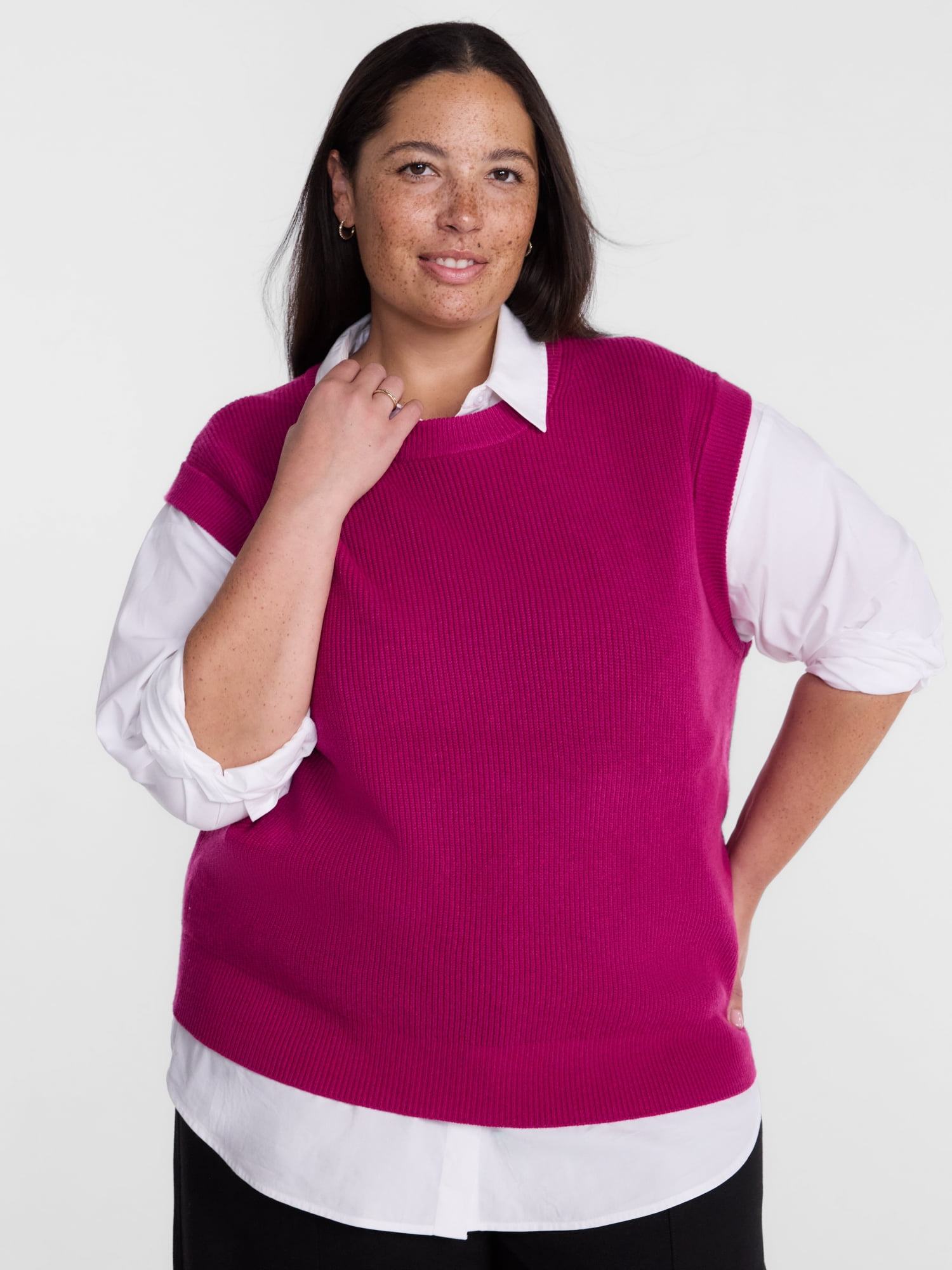 Terra & Sky Women's Plus Ribbed Sleeveless Crewneck Top, Sizes 0X-5X