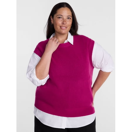 Terra & Sky Women's Plus Ribbed Sleeveless Crewneck Top, Sizes 0X-5X