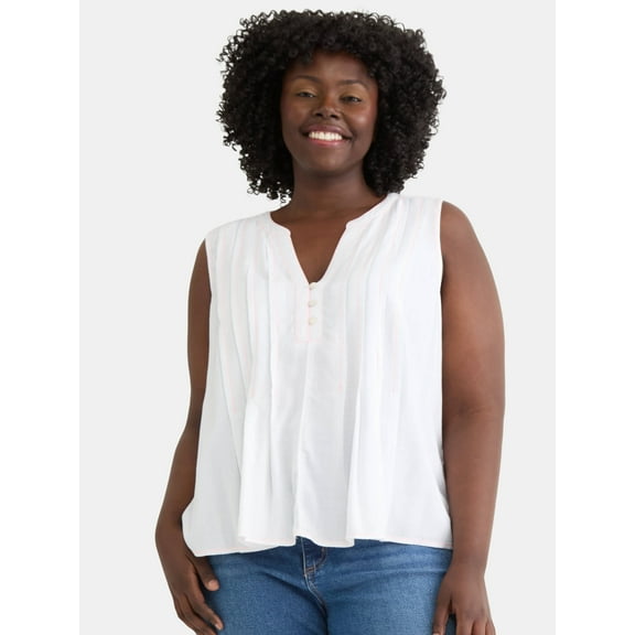 Terra & Sky Women's Plus Sleeveless Pintuck Top, Sizes 0X-4X