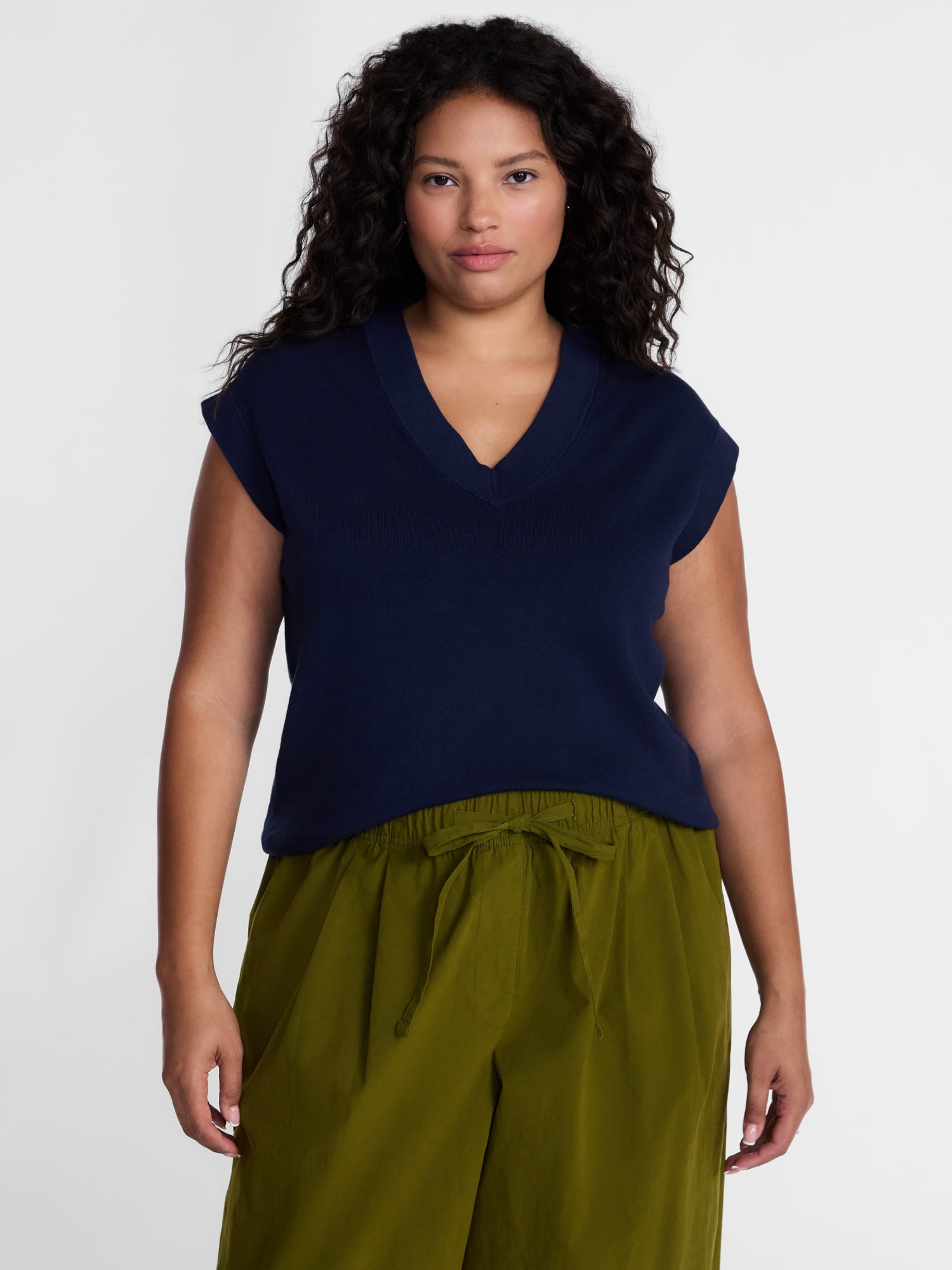 Terra & Sky Women's Plus Ribbed Sleeveless V Neck Sweater Top, Sizes 0X-5X