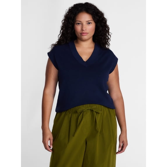 Terra & Sky Women's Plus Ribbed Sleeveless V Neck Sweater Top, Sizes 0X-5X