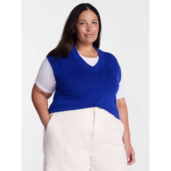 Terra & Sky Women's Plus Ribbed Sleeveless V Neck Sweater Top, Sizes 0X-5X