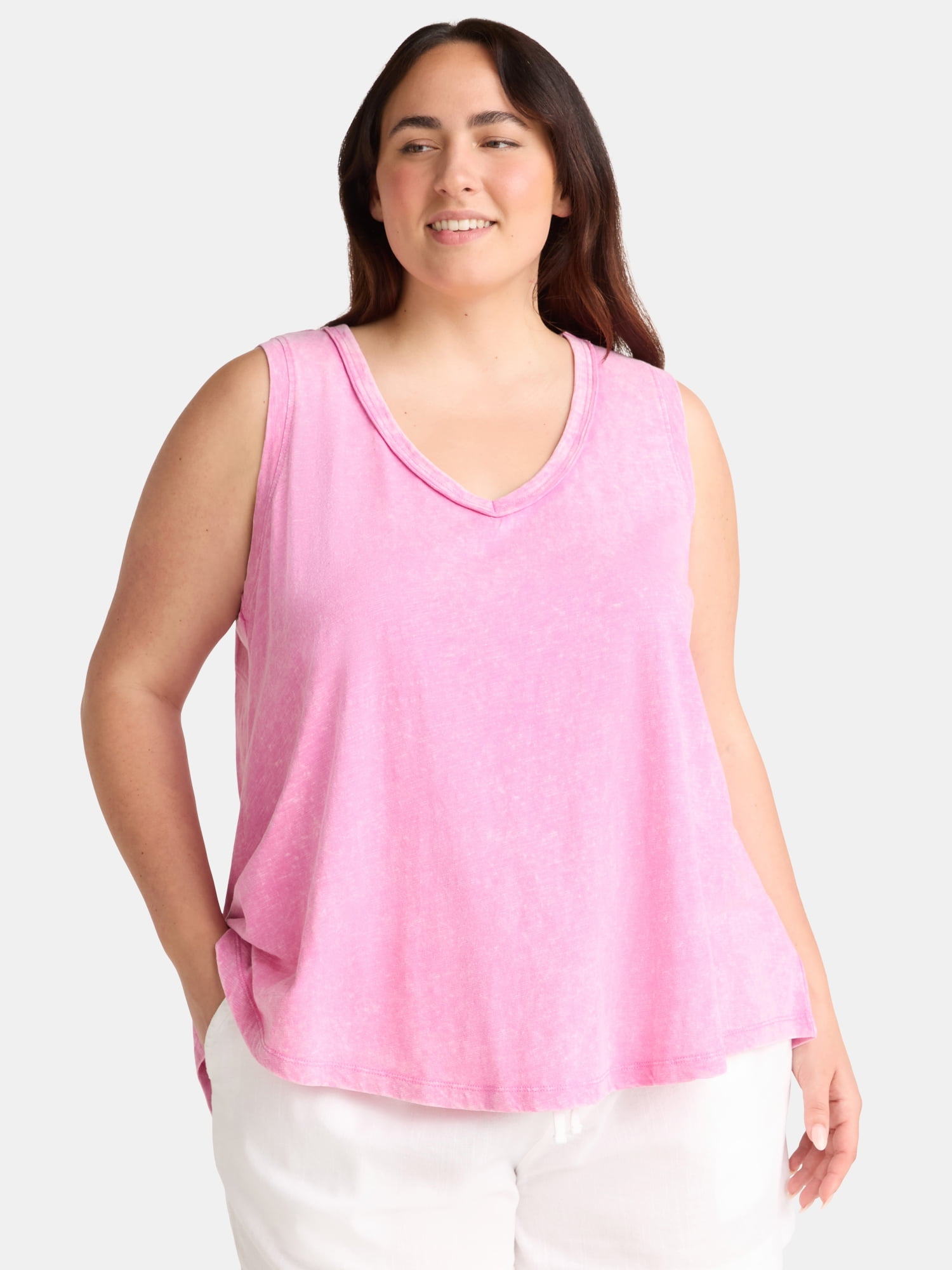 Terra & Sky Women's Plus Slub Cotton Swing Tank Top, Sizes 0X-5X