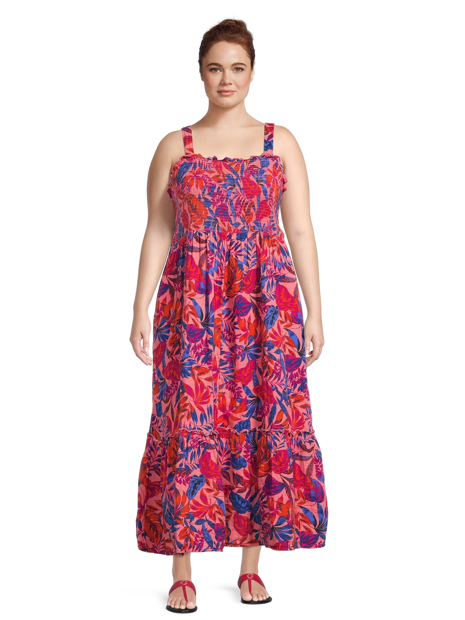 knee length dresses for ladies Red Jersey Midi Smock Dress with Pockets main image 1