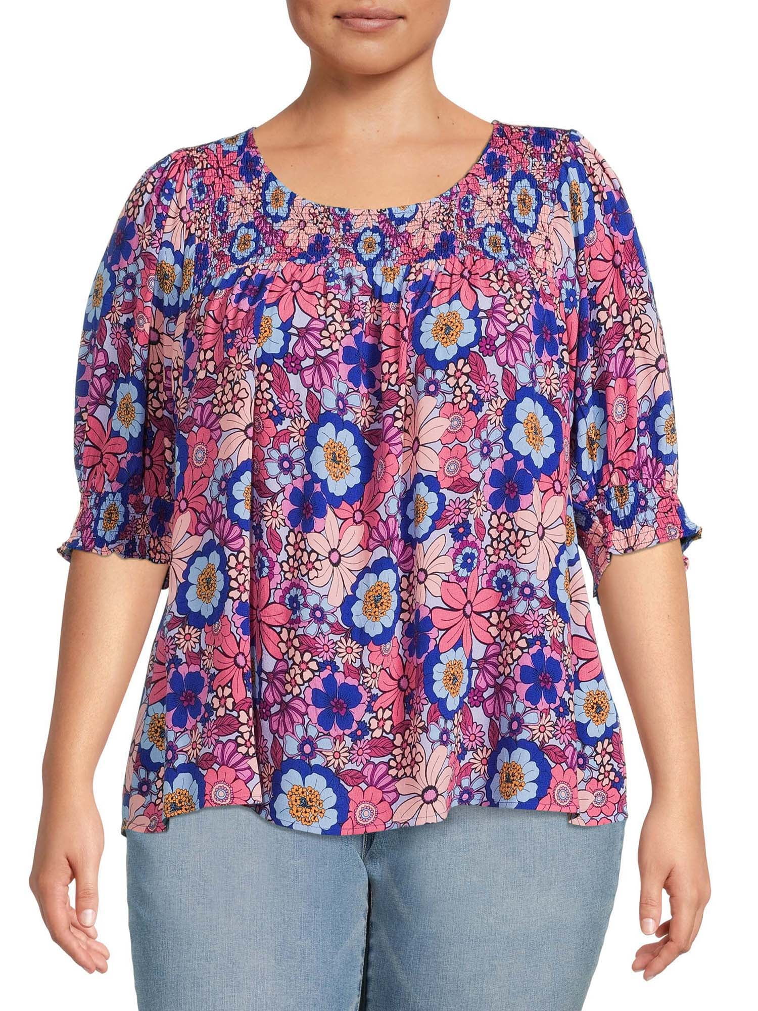 Terra & Sky Women’s Plus Smocked Blouse, Sizes 1X-5X - Walmart.com