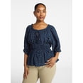 thumbnail image 1 of Terra & Sky Women’s Plus Smocked Waist Blouse, Sizes 0X-5X, 1 of 4
