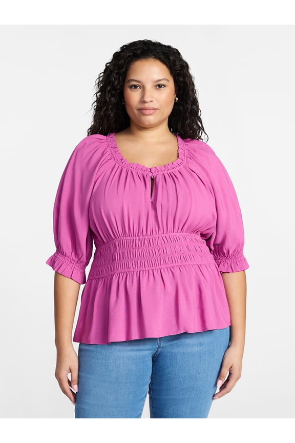 Women’s Plus Smocked Waist Blouse, Sizes 0X-5X