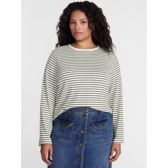 Terra & Sky Women's Plus Striped Long Sleeve Tee, Sizes 0X-5X