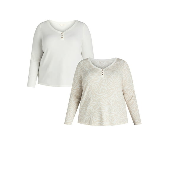 Terra & Sky Women's Plus Thermal Henley Top, Available in 1 and 2-Pack, Sizes 0X-5X