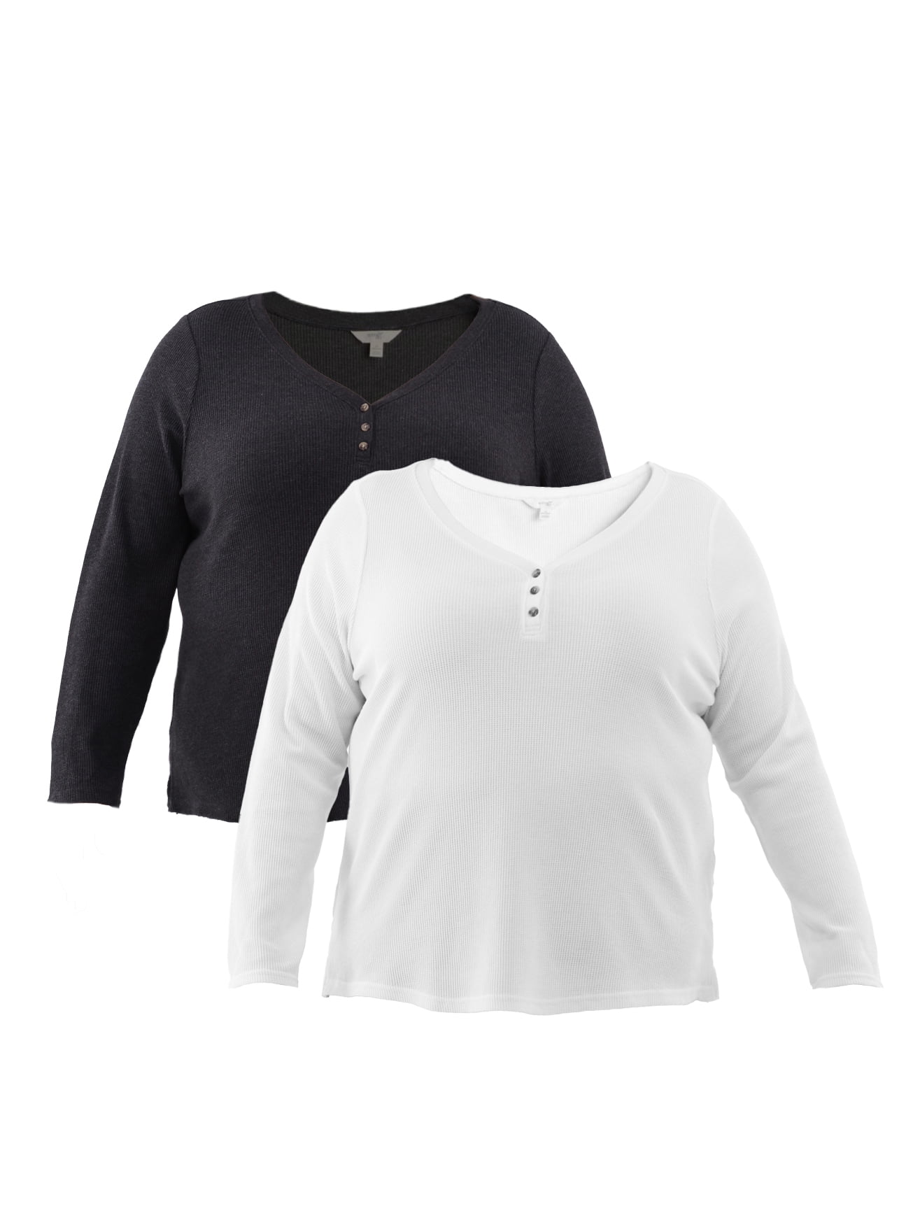 Terra & Sky Women's Plus Thermal Henley Top, Available in 1 and 2-Pack, Sizes 0X-5X