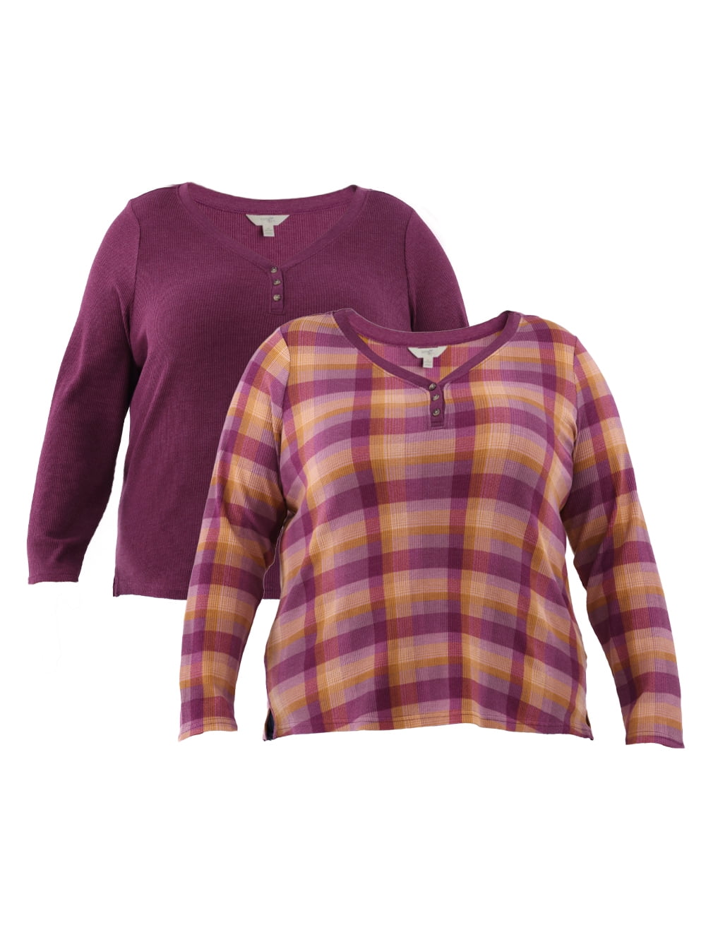 Terra & Sky Women's Plus Thermal Henley Top, Available in 1 and 2-Pack, Sizes 0X-5X