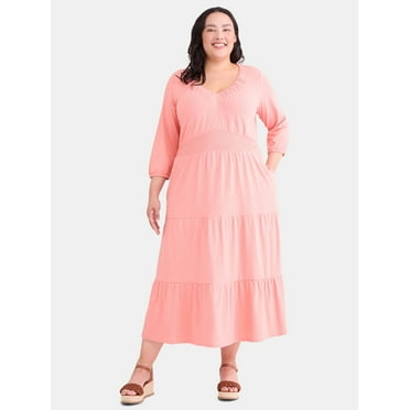 Terra & Sky Women's Plus Tiered Smocked Knit Maxi Dress, Sizes 0X-4X