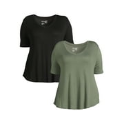 Terra & Sky Women's Plus Tunic T-Shirt with Short Sleeves, 2-Pack
