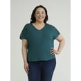 thumbnail image 1 of Terra & Sky Women's Plus V-Neck Crochet Dolman Cotton Tee, Sizes 0X-5X, 1 of 4