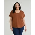 thumbnail image 1 of Terra & Sky Women's Plus V-Neck Crochet Dolman Cotton Tee, Sizes 0X-5X, 1 of 5
