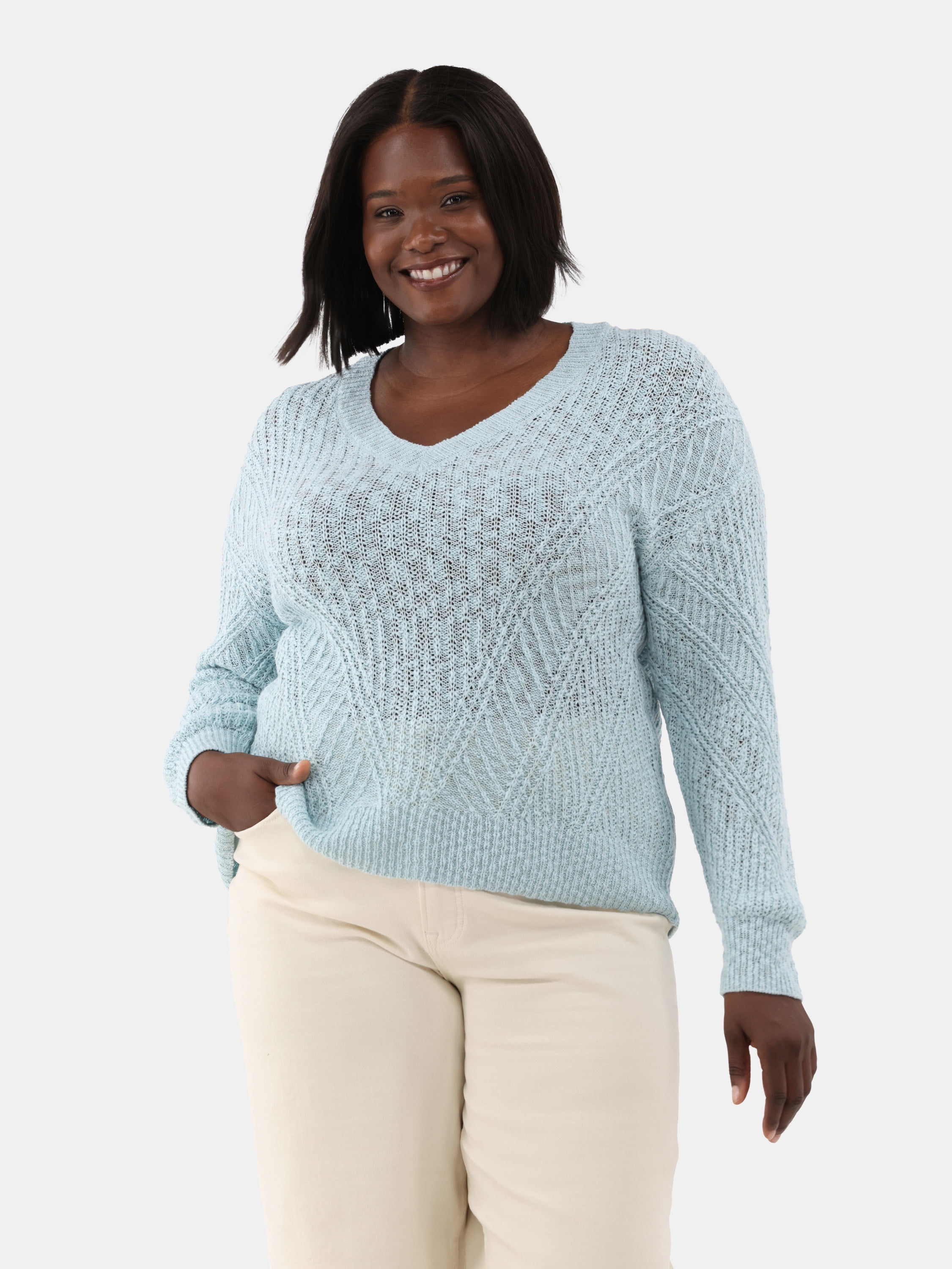 Terra & Sky Women's Plus V-Neck Sweater, Midweight, Sizes 0X-5X
