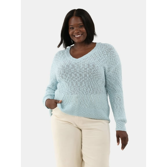 Terra & Sky Women's Plus V-Neck Sweater, Midweight, Sizes 0X-5X