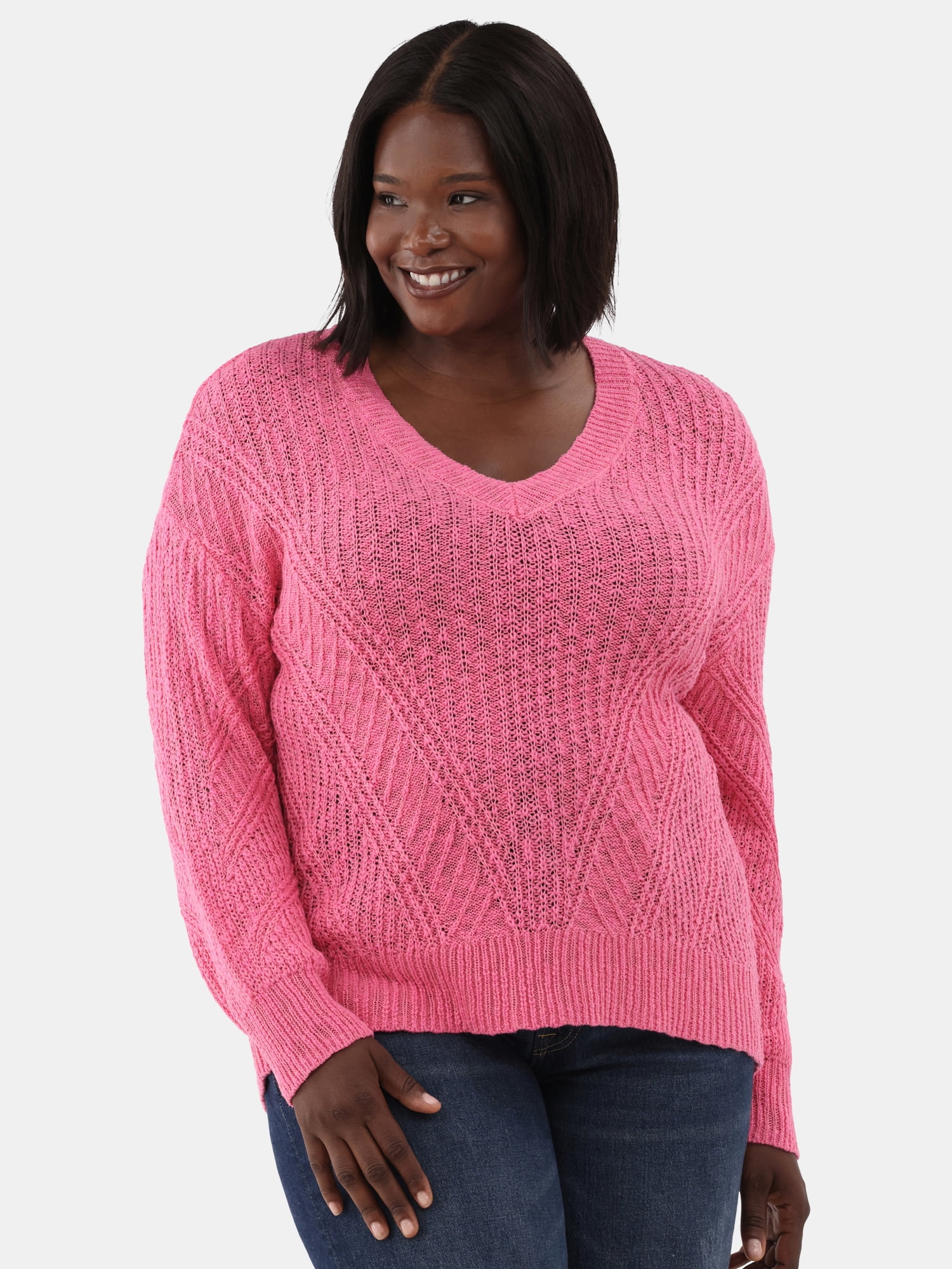 Terra & Sky Women's Plus V-Neck Sweater, Midweight, Sizes 0X-5X