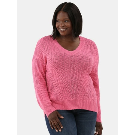 Terra & Sky Women's Plus V-Neck Sweater, Midweight, Sizes 0X-5X