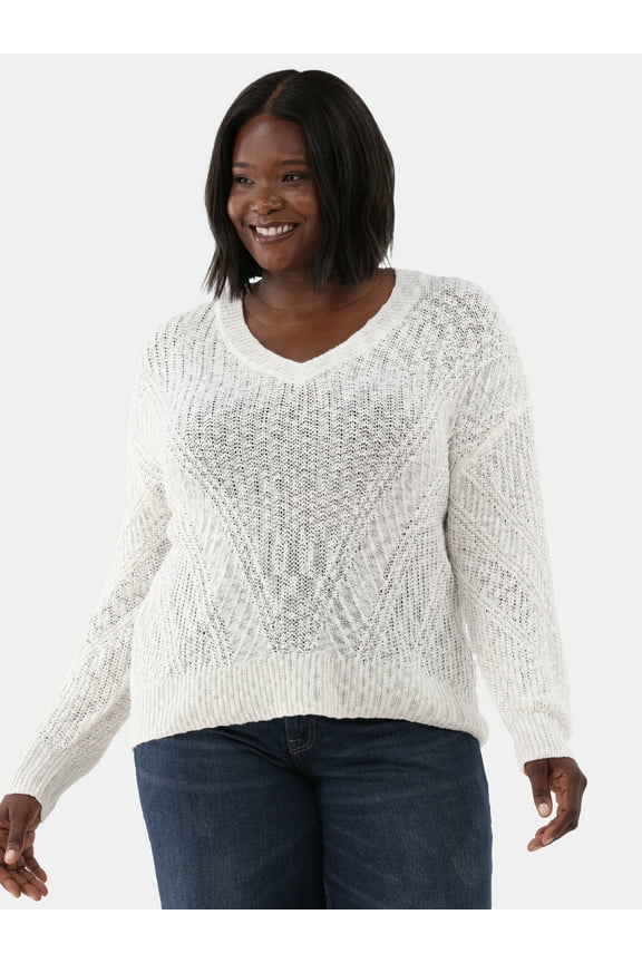 Women's Plus V-Neck Sweater, Midweight, Sizes 0X-5X