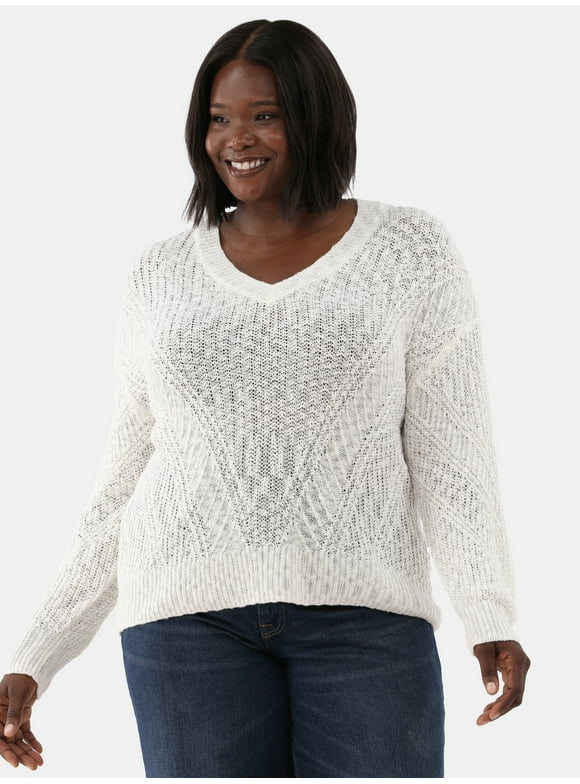 Women's Plus V-Neck Sweater, Midweight, Sizes 0X-5X