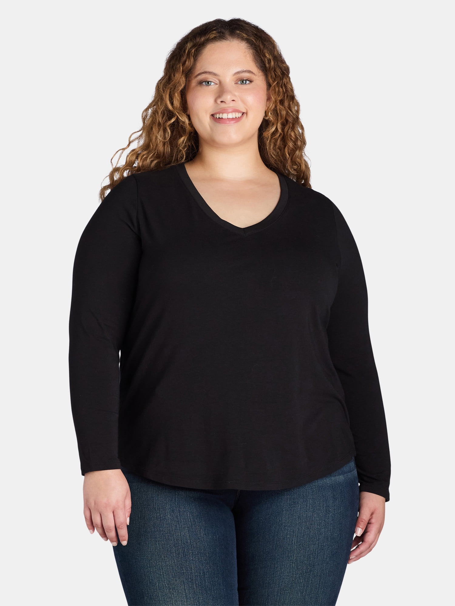 Catherines Women's Plus Size Petite Suprema 3/4 Sleeve V-Neck Tee