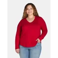 thumbnail image 1 of Terra & Sky Women’s Plus V Neck Tee with Long Sleeves, Available in 1 and 3-Packs, Sizes 0X-5X, 1 of 5