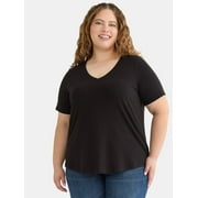 Terra & Sky Women’s Plus V-Neck Tee with Short-Sleeves, Sizes 0X-5X