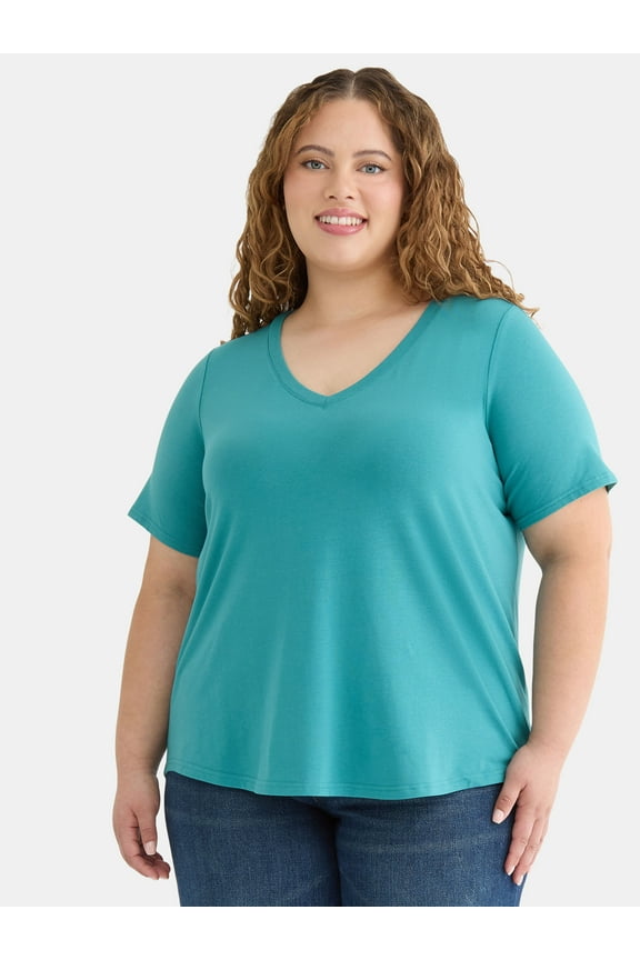 Women’s Plus Short Sleeve V-Neck Tee, Sizes 0X-5X