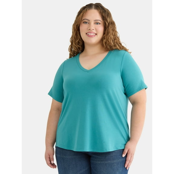 Terra & Sky Women’s Plus Short Sleeve V-Neck Tee, Sizes 0X-5X