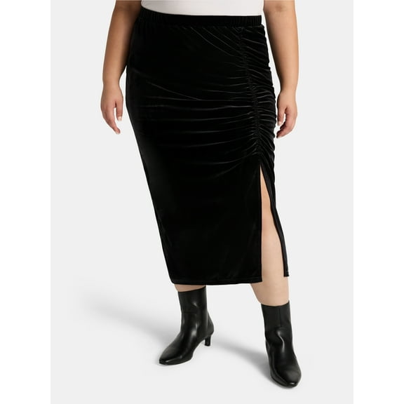 Terra & Sky Women's Plus Velvet Midi Skirt, Sizes 0X-5X