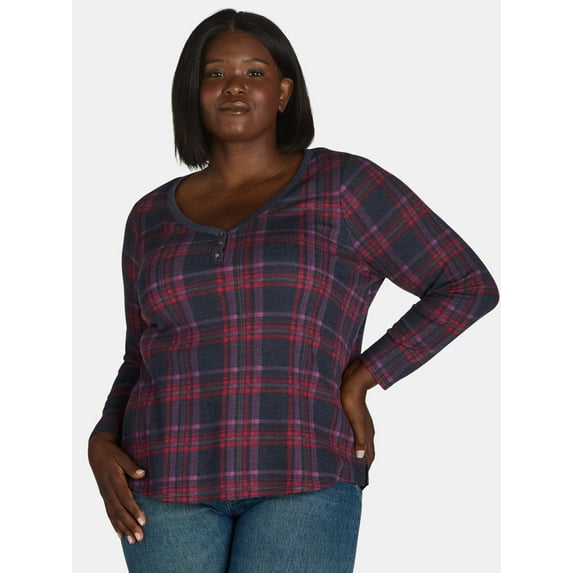 Terra & Sky Women's Plus Waffle Henley Tee, Sizes 0X-4X