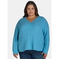 thumbnail image 1 of Terra & Sky Women’s Plus Waffle V Neck Henley Top, Sizes 0X-5X, 1 of 5
