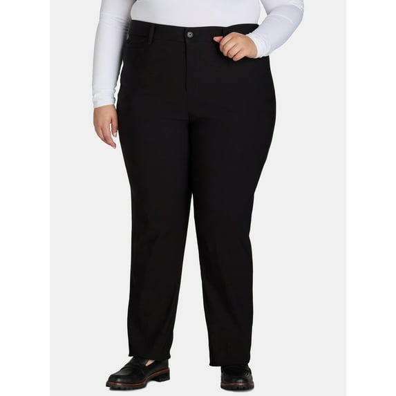 Terra & Sky Women's Plus Wear to Work Straight Leg Pants, 30” Inseam, Sizes 16W-26W