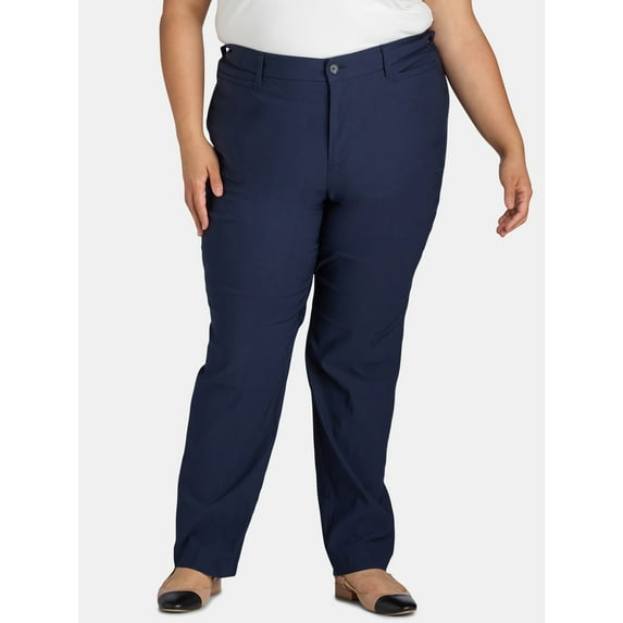 Terra & Sky Women's Plus Wear to Work Straight Leg Pants, 30” Inseam, Sizes 16W-26W