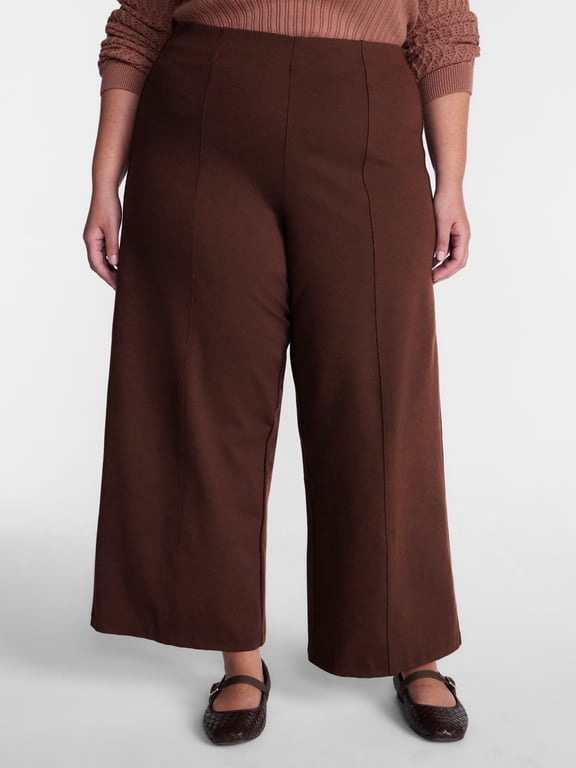 Women's Plus Wide Leg Ankle Length Ponte Knit Pants, Sizes 0X - 5X