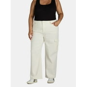 Terra & Sky Women's Plus Wide Leg Cargo Jeans, 30” Inseam