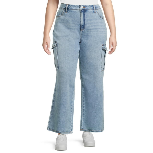 Terra & Sky Women's Plus Wide Leg Cargo Jeans, 30” Inseam - Walmart.com