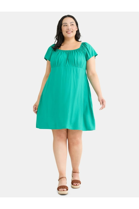 Women's Plus Woven Mini Dress with Pockets, Sizes 0X-5X