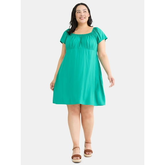 Terra & Sky Women's Plus Woven Mini Dress with Pockets, Sizes 0X-5X