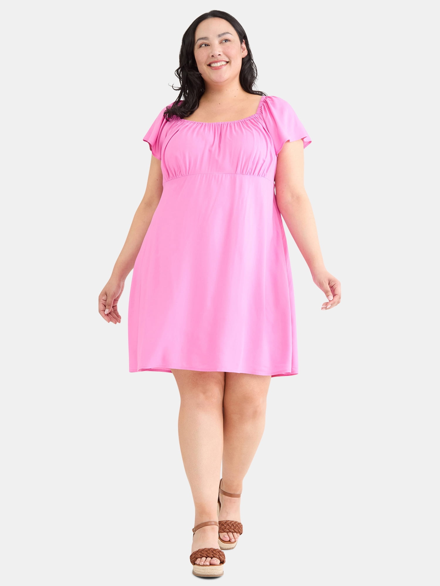 Terra & Sky Women's Plus Woven Mini Dress with Pockets, Sizes 0X-5X