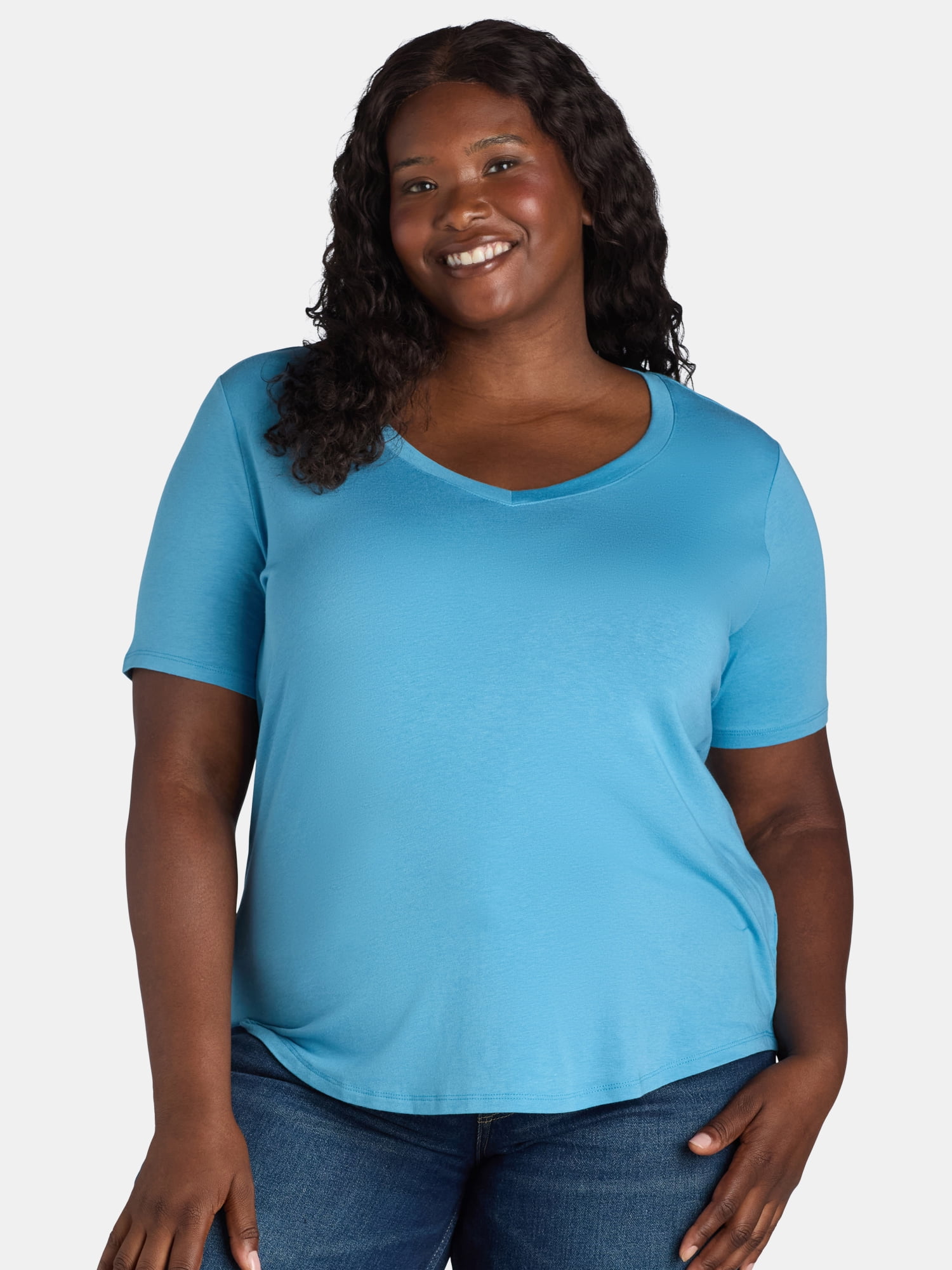 Terra & Sky Women’s Plus Size V-Neck Tee with Short Sleeves, Sizes 0X ...