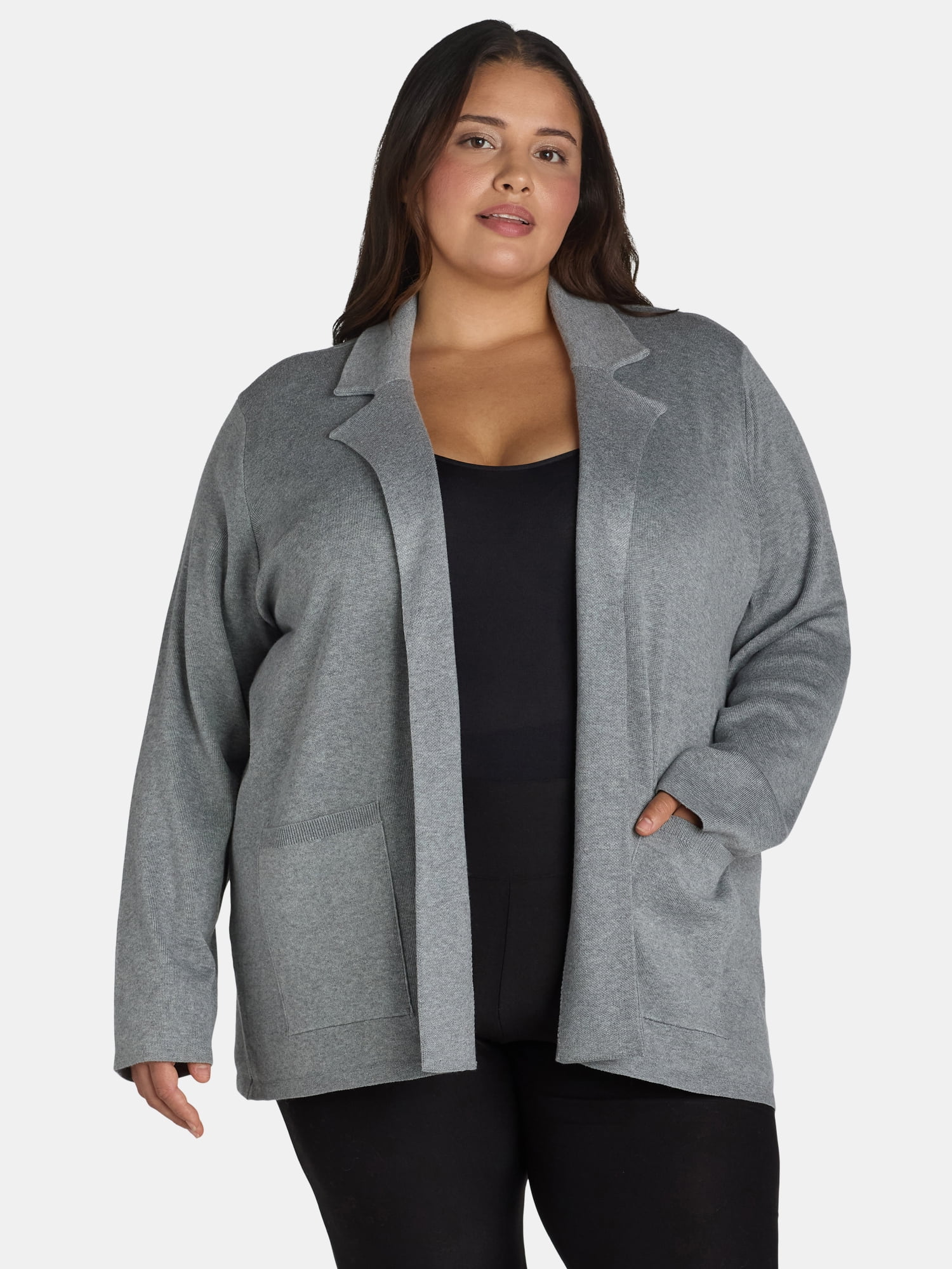 Terra Sky Women s Plus Sweater Blazer Lightweight Sizes 0X 5X Walmart