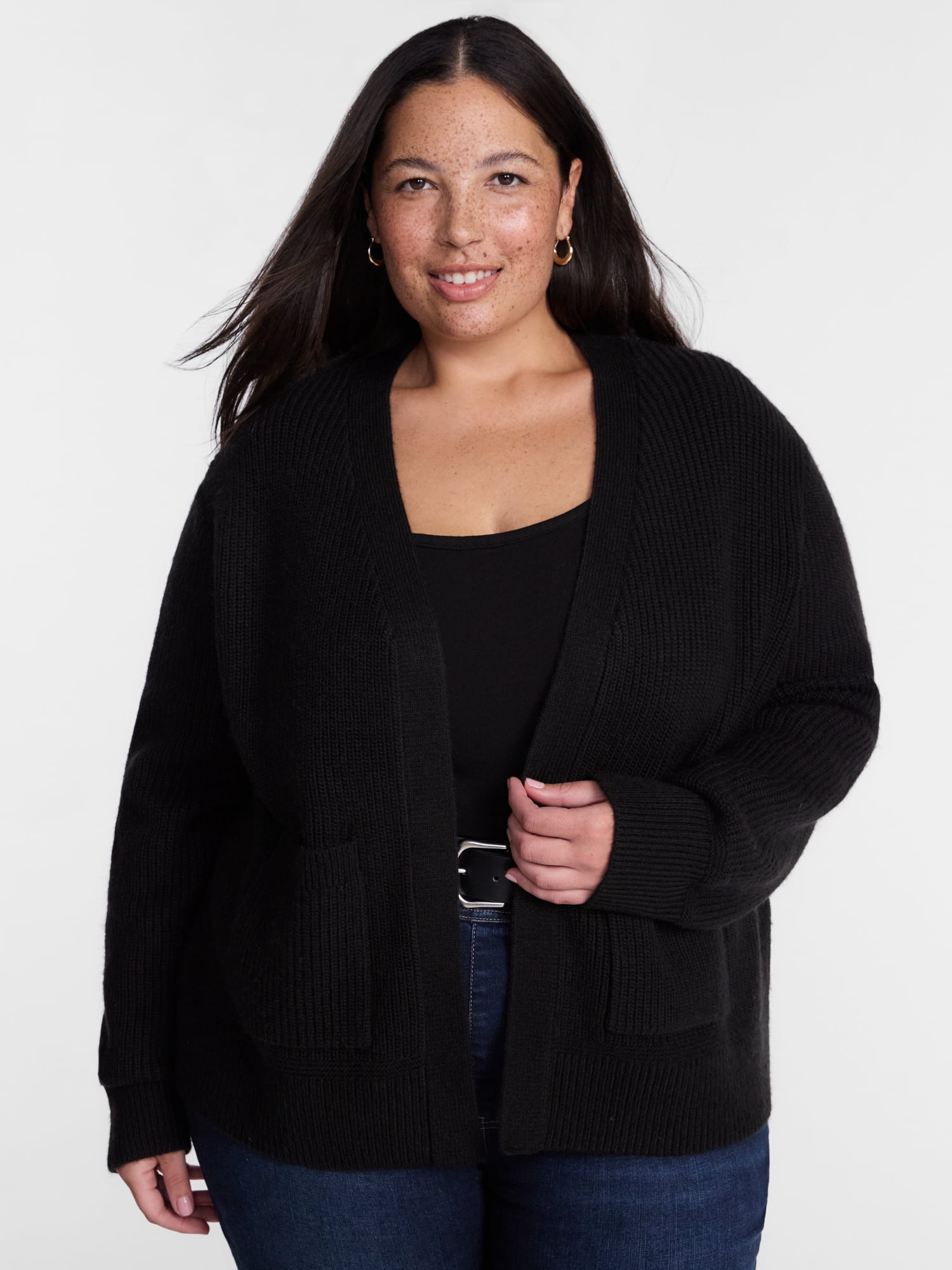 Terra & Sky Women’s Plus Ribbed Knit Open Front Cardigan with Long Sleeves, Midweight, Sizes 0X-5X