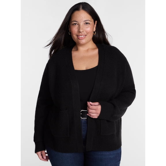 Terra & Sky Women’s Plus Ribbed Knit Open Front Cardigan with Long Sleeves, Midweight, Sizes 0X-5X
