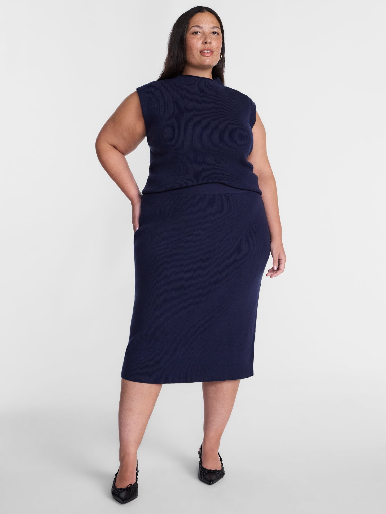 Terra & Sky Women’s Plus Mock Neck Pullover Top and Midi Skirt Set, 2 Piece, Sizes 0X-5X
