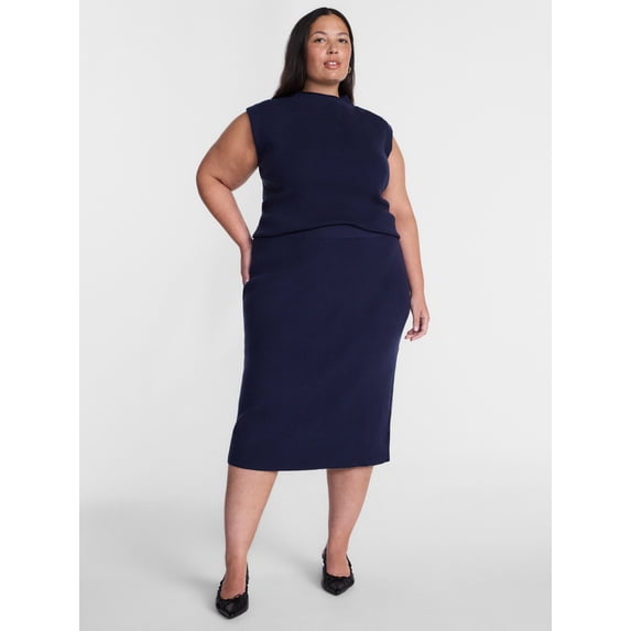 Terra & Sky Women’s Plus Mock Neck Pullover Top and Midi Skirt Set, 2 Piece, Sizes 0X-5X