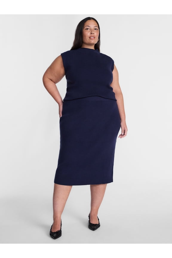 Women’s Plus Mock Neck Pullover Top and Midi Skirt Set, 2 Piece, Sizes 0X-5X